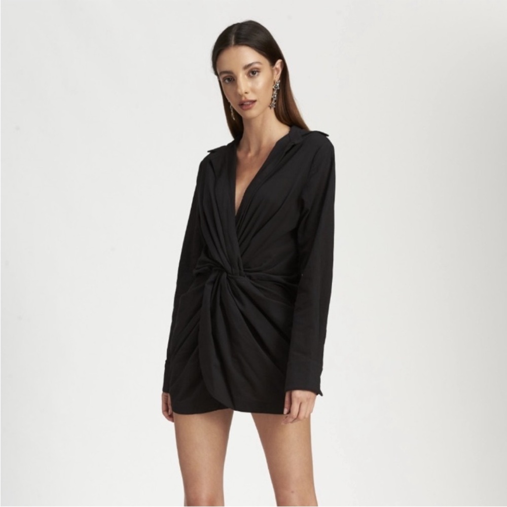 NWT Lioness Urban Outfitters Dress Hey You Twist Front Black Small Plunge V-Neck